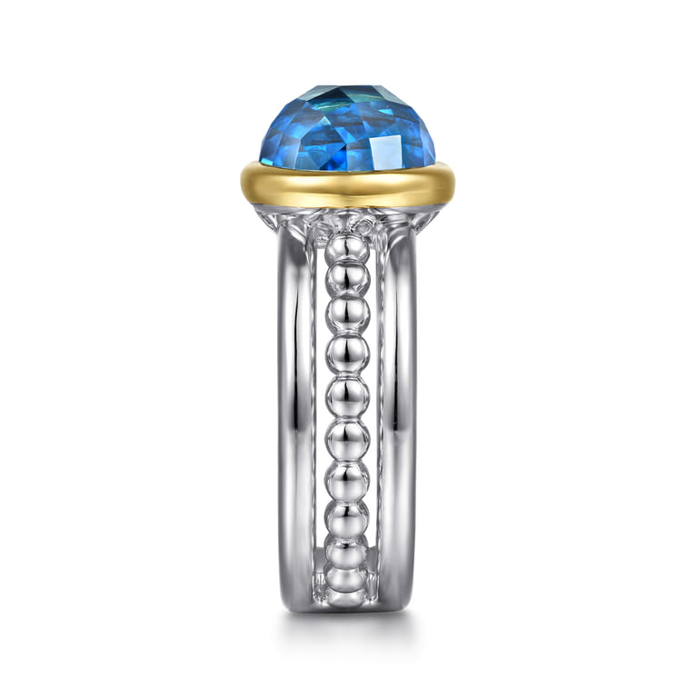 14K Yellow Gold and 925 Sterling Silver Bujukan Round Blue Topaz Cocktail Ring - Shot 4