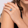 14K Yellow Gold and 925 Sterling Silver Bujukan Round Blue Topaz Cocktail Ring