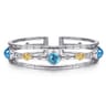 14K Yellow Gold and 925 Sterling Silver Bujukan Round Blue Topaz Cuff Bangle Bracelet