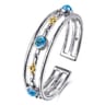 14K Yellow Gold and 925 Sterling Silver Bujukan Round Blue Topaz Cuff Bangle Bracelet