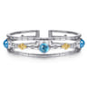 14K Yellow Gold and 925 Sterling Silver Bujukan Round Blue Topaz Cuff Bangle Bracelet