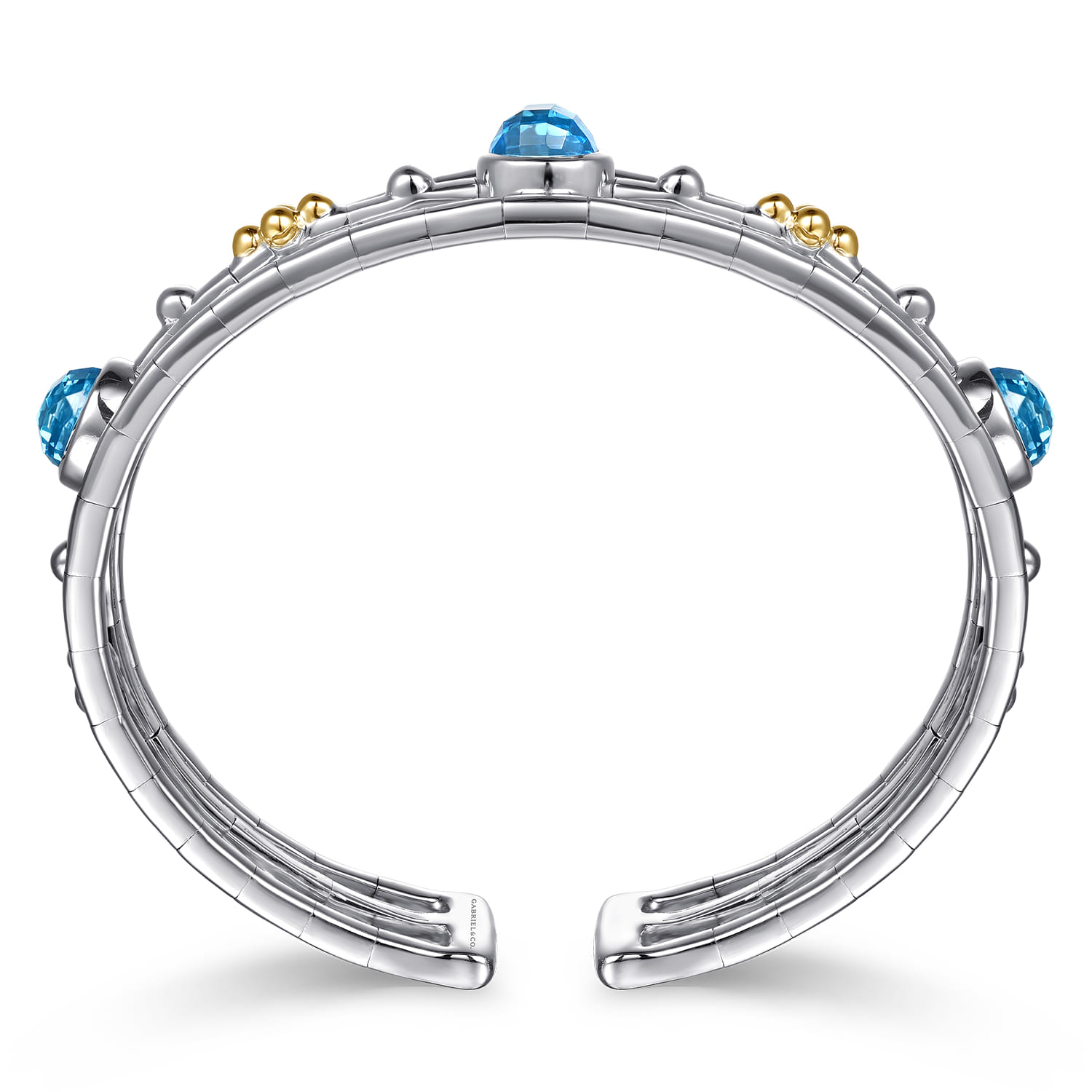 14K Yellow Gold and 925 Sterling Silver Bujukan Round Blue Topaz Cuff Bangle Bracelet - Shot 3