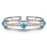 14K Yellow Gold and 925 Sterling Silver Bujukan Round Blue Topaz Cuff Bangle