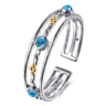 14K Yellow Gold and 925 Sterling Silver Bujukan Round Blue Topaz Cuff Bangle