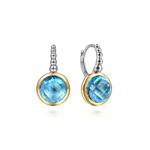 14K Yellow Gold and 925 Sterling Silver Bujukan Round Blue Topaz Leverback Earrings