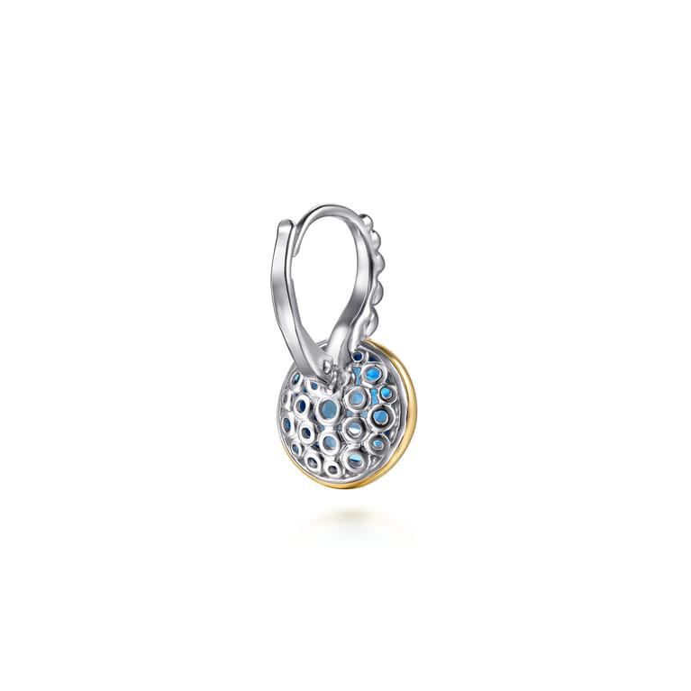 14K Yellow Gold and 925 Sterling Silver Bujukan Round Blue Topaz Leverback Earrings - Shot 2