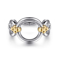 14K Yellow Gold and 925 Sterling Silver Bujukan Round Link Chain Ring