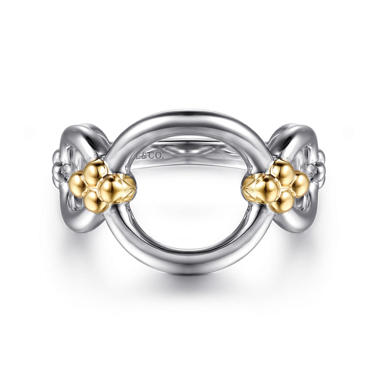 14K Yellow Gold and 925 Sterling Silver Bujukan Round Link Chain Ring - Shot 1