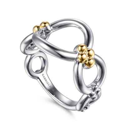14K Yellow Gold and 925 Sterling Silver Bujukan Round Link Chain Ring