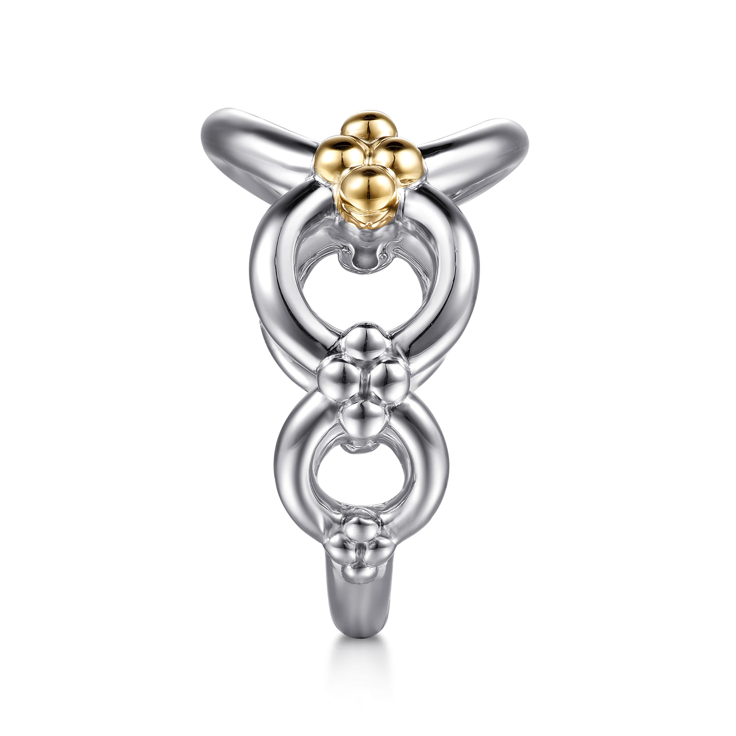 14K Yellow Gold and 925 Sterling Silver Bujukan Round Link Chain Ring - Shot 4