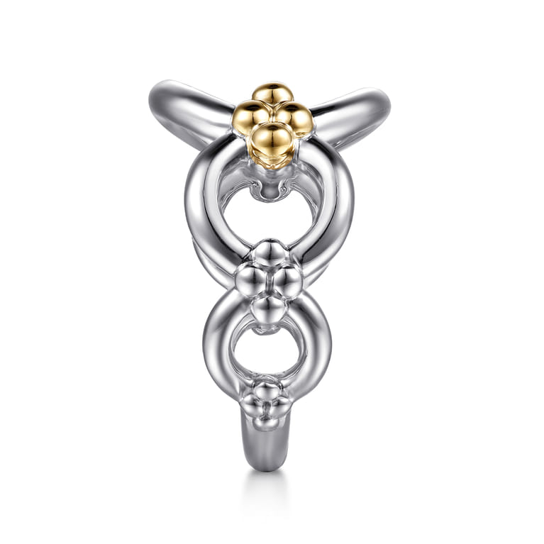 14K Yellow Gold and 925 Sterling Silver Bujukan Round Link Chain Ring - Shot 4