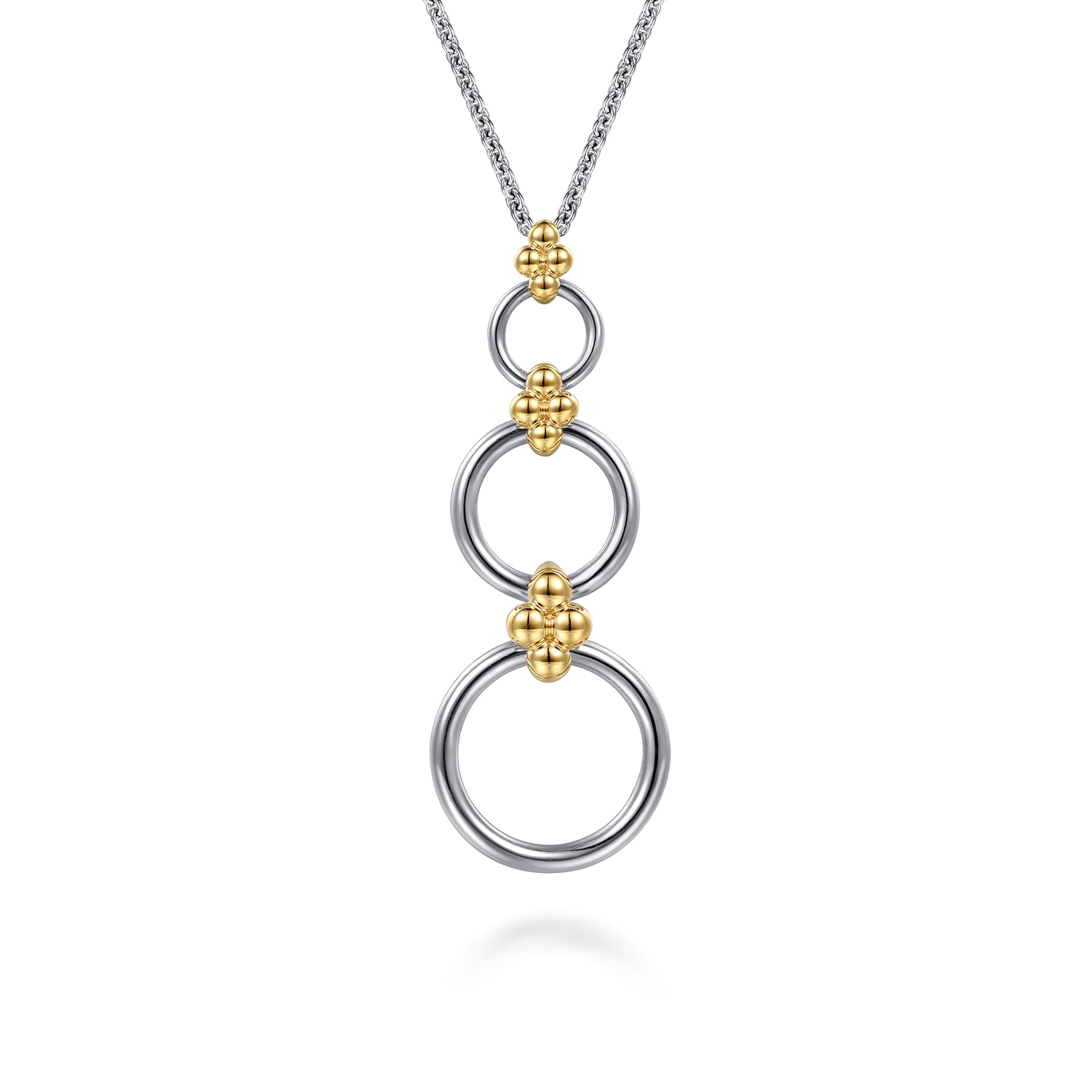 14K Yellow Gold and 925 Sterling Silver Bujukan Round Link Pendant Necklace
