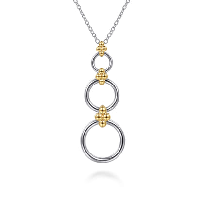14K Yellow Gold and 925 Sterling Silver Bujukan Round Link Pendant Necklace