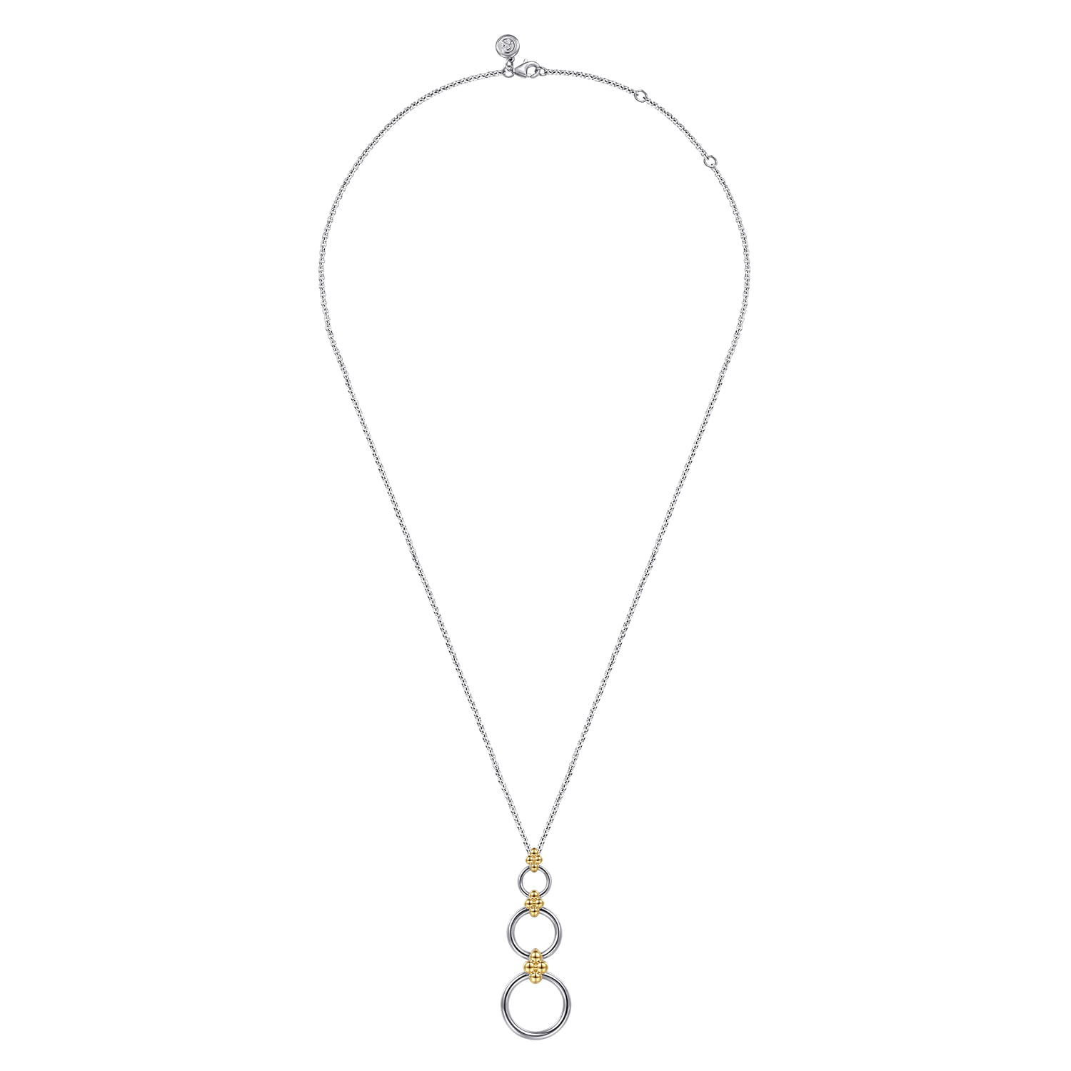 14K Yellow Gold and 925 Sterling Silver Bujukan Round Link Pendant Necklace