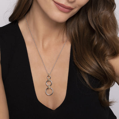 14K Yellow Gold and 925 Sterling Silver Bujukan Round Link Pendant Necklace