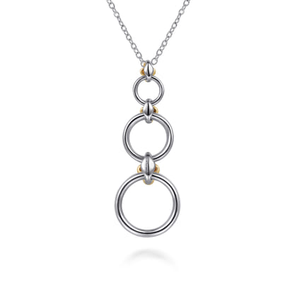 14K Yellow Gold and 925 Sterling Silver Bujukan Round Link Pendant Necklace