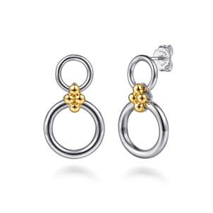 14K Yellow Gold and 925 Sterling Silver Bujukan Round Link Stud Earrings
