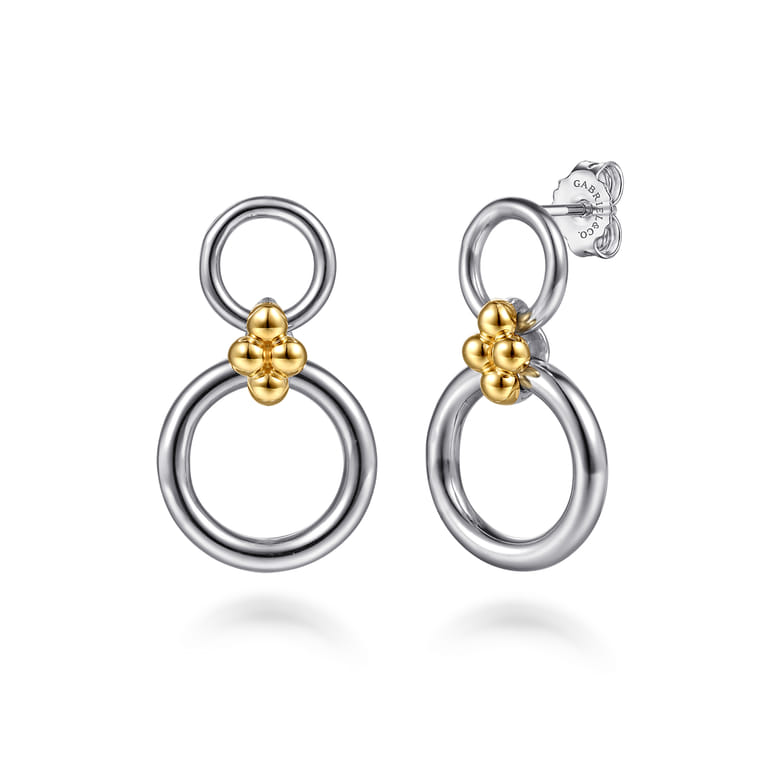 14K Yellow Gold and 925 Sterling Silver Bujukan Round Link Stud Earrings - Shot 1