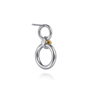 14K Yellow Gold and 925 Sterling Silver Bujukan Round Link Stud Earrings