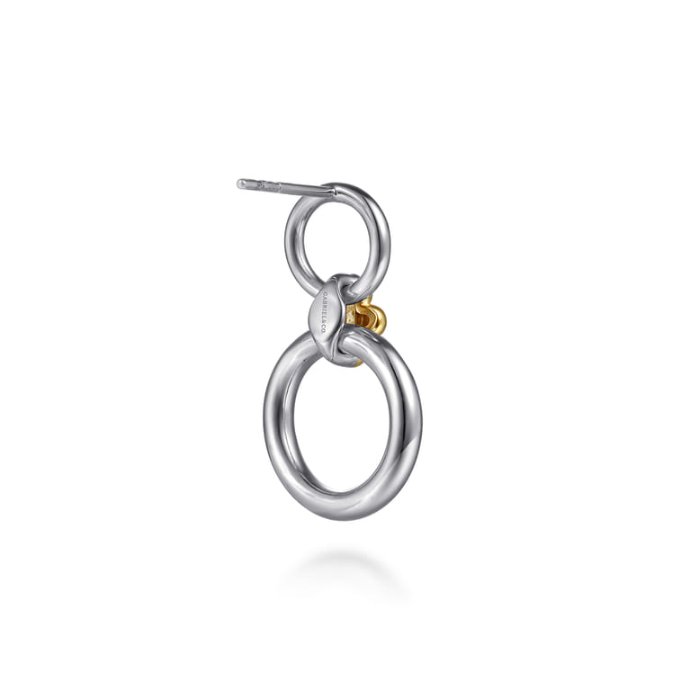 14K Yellow Gold and 925 Sterling Silver Bujukan Round Link Stud Earrings - Shot 2