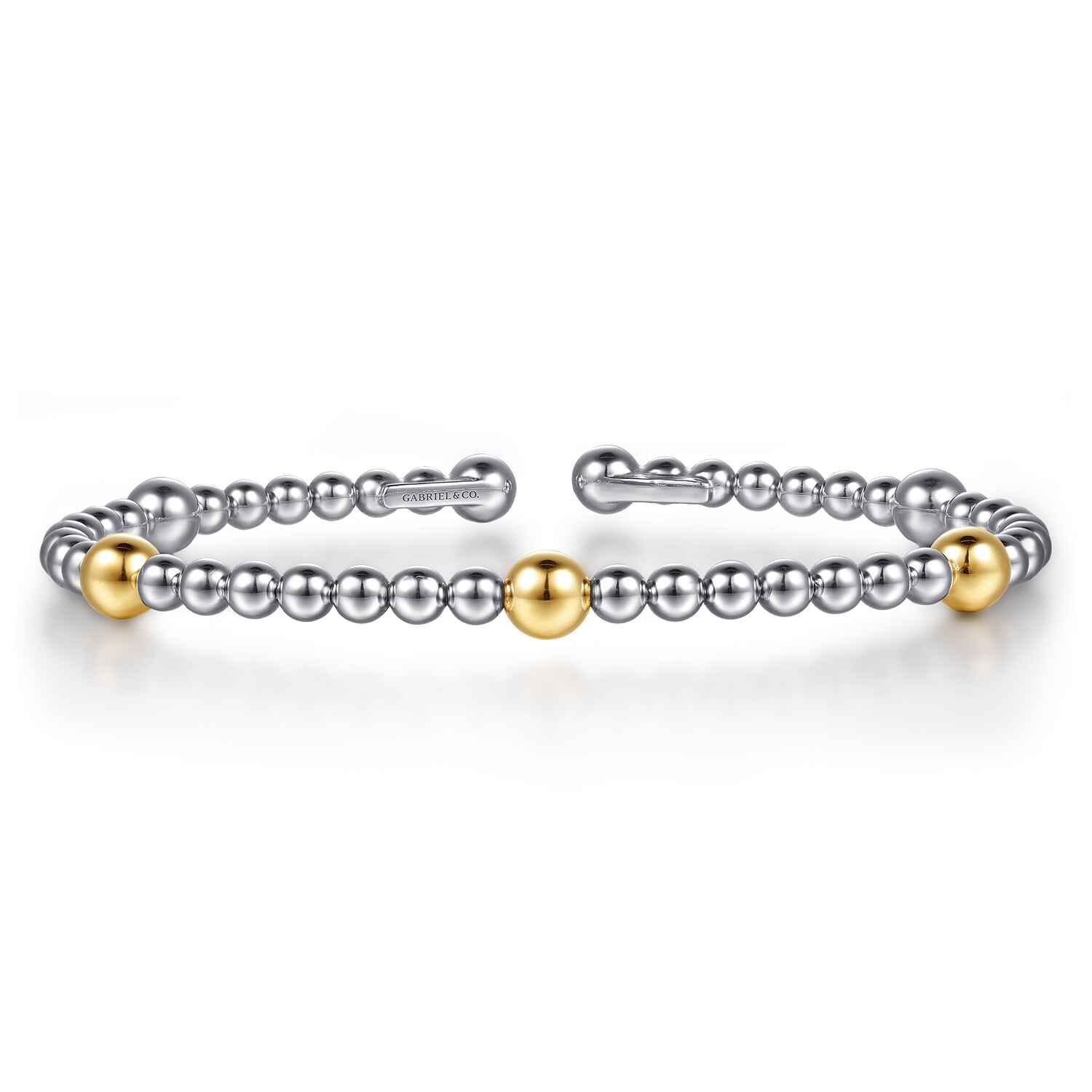 14K Yellow Gold and 925 Sterling Silver Bujukan Split Bangle Bracelet - Shot 1