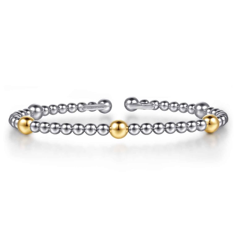 14K Yellow Gold and 925 Sterling Silver Bujukan Split Bangle Bracelet - Shot 1