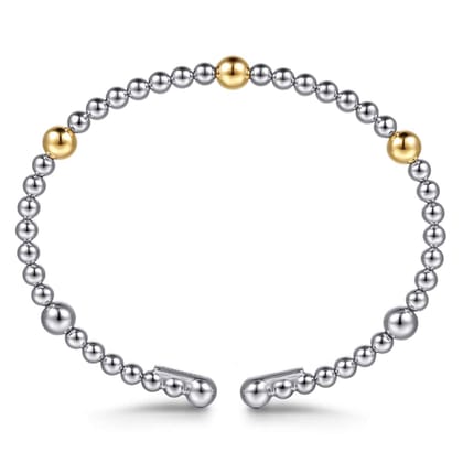 14K Yellow Gold and 925 Sterling Silver Bujukan Split Bangle Bracelet