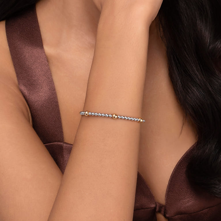 14K Yellow Gold and 925 Sterling Silver Bujukan Split Bangle Bracelet - Shot 4