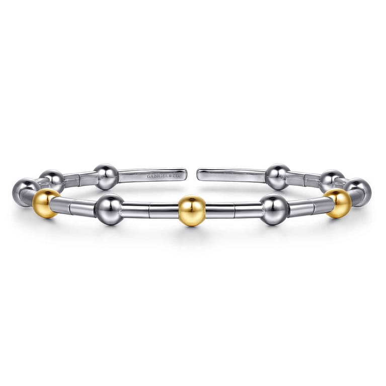 14K Yellow Gold and 925 Sterling Silver Bujukan Split Bangle Bracelet - Shot 1