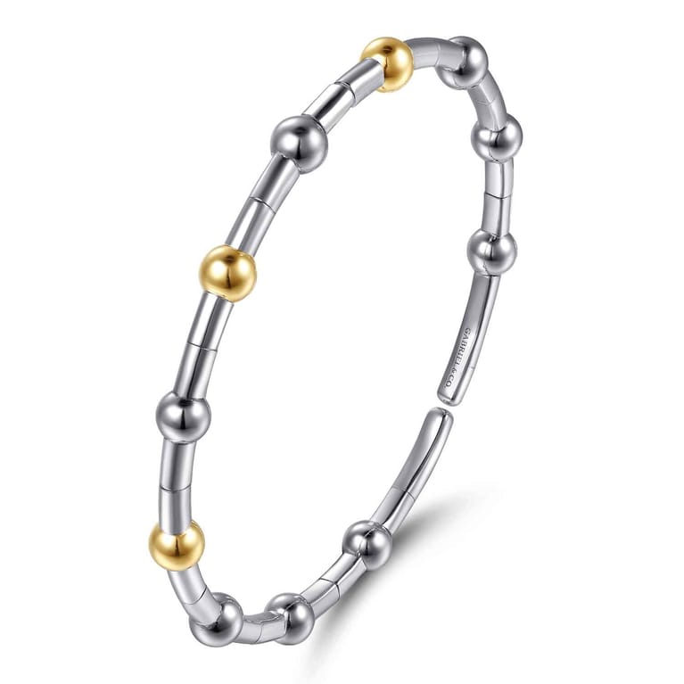 14K Yellow Gold and 925 Sterling Silver Bujukan Split Bangle Bracelet - Shot 2