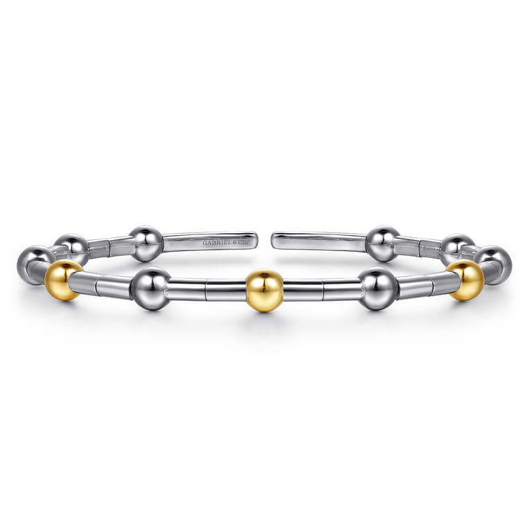 14K Yellow Gold and 925 Sterling Silver Bujukan Split Bangle Bracelet - Shot 1
