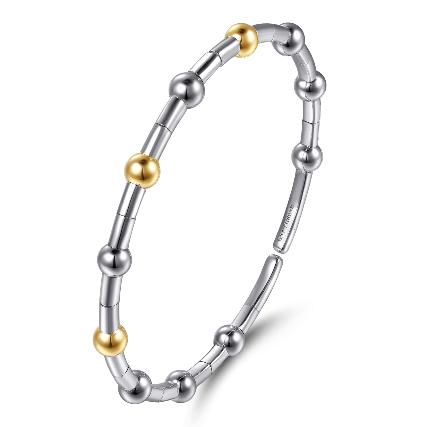 14K Yellow Gold and 925 Sterling Silver Bujukan Split Bangle Bracelet - Shot 2