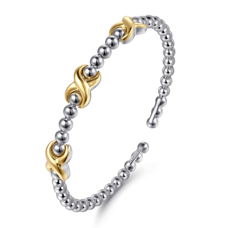 14K Yellow Gold and 925 Sterling Silver Bujukan Station Bangle - Shot 2