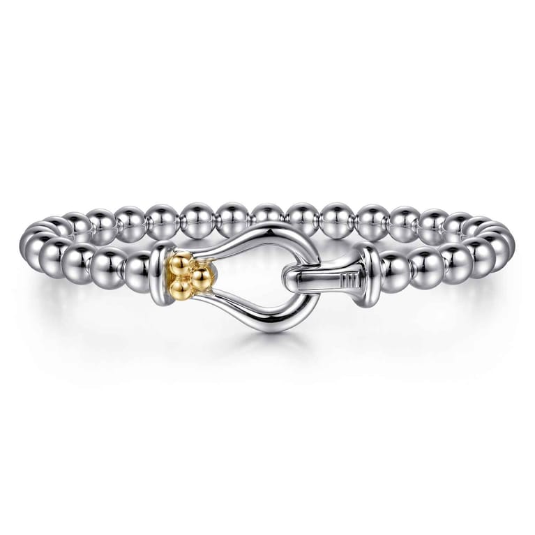 14K Yellow Gold and 925 Sterling Silver Bujukan Stirrup Bangle Bracelet - Shot 1