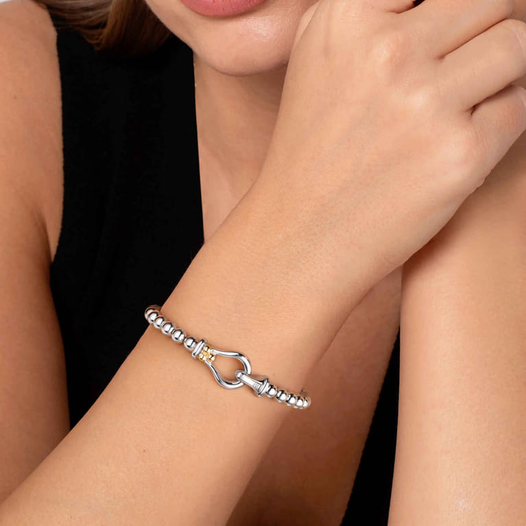 14K Yellow Gold and 925 Sterling Silver Bujukan Stirrup Bangle Bracelet - Shot 4