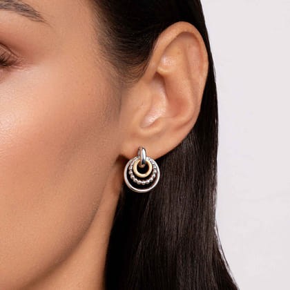 14K Yellow Gold and 925 Sterling Silver Bujukan Stud Earrings