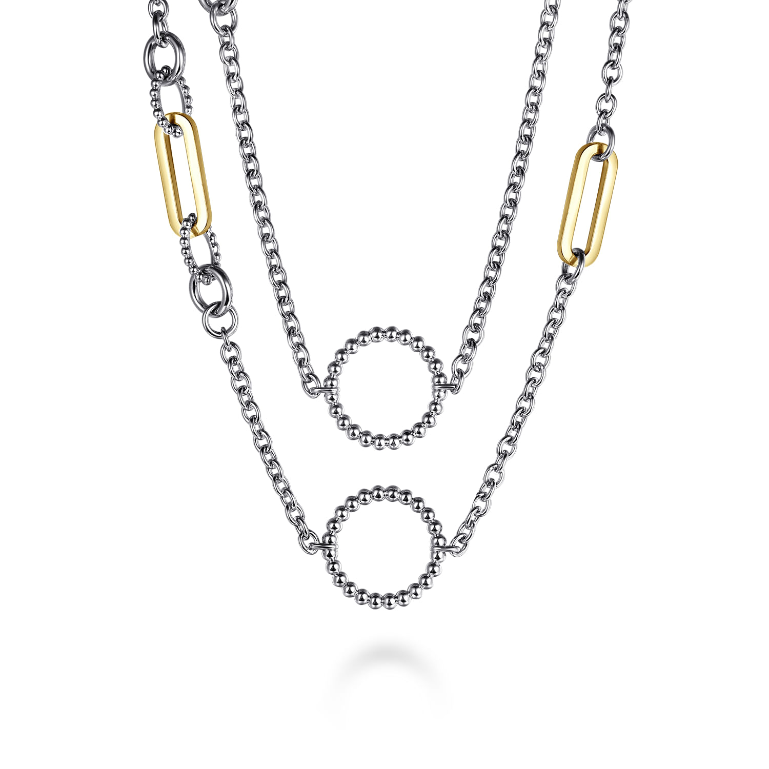 14K Yellow Gold and 925 Sterling Silver Bujukan Transformable Layered Necklace