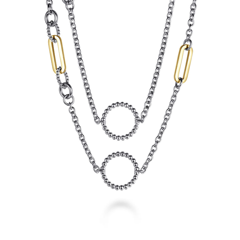 14K Yellow Gold and 925 Sterling Silver Bujukan Transformable Layered Necklace - Shot 1