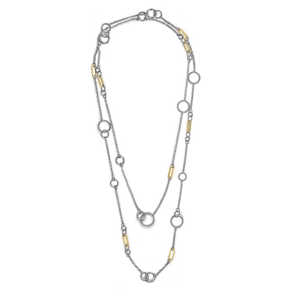 14K Yellow Gold and 925 Sterling Silver Bujukan Transformable Layered Necklace
