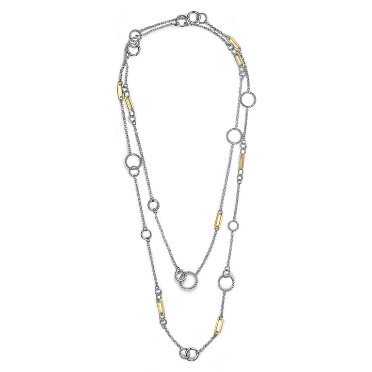14K Yellow Gold and 925 Sterling Silver Bujukan Transformable Layered Necklace - Shot 2