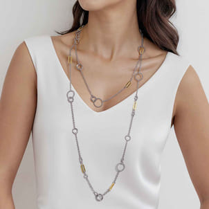 14K Yellow Gold and 925 Sterling Silver Bujukan Transformable Layered Necklace