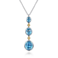 14K Yellow Gold and 925 Sterling Silver Bujukan Triple Oval Blue Topaz Pendant Necklace