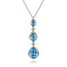 14K Yellow Gold and 925 Sterling Silver Bujukan Triple Oval Blue Topaz Pendant Necklace
