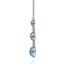 14K Yellow Gold and 925 Sterling Silver Bujukan Triple Oval Blue Topaz Pendant Necklace