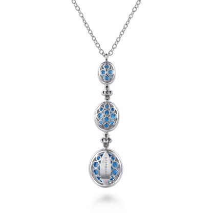 14K Yellow Gold and 925 Sterling Silver Bujukan Triple Oval Blue Topaz Pendant Necklace