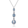 14K Yellow Gold and 925 Sterling Silver Bujukan Triple Oval Blue Topaz Pendant Necklace