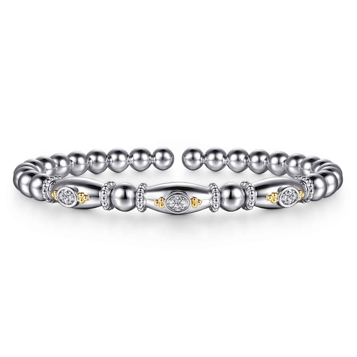 14K Yellow Gold and 925 Sterling Silver Bujukan White Sapphire Bangle Bracelet - Shot 1