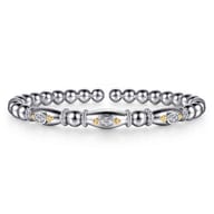 14K Yellow Gold and 925 Sterling Silver Bujukan White Sapphire Bangle Bracelet