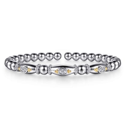 14K Yellow Gold and 925 Sterling Silver Bujukan White Sapphire Bangle Bracelet