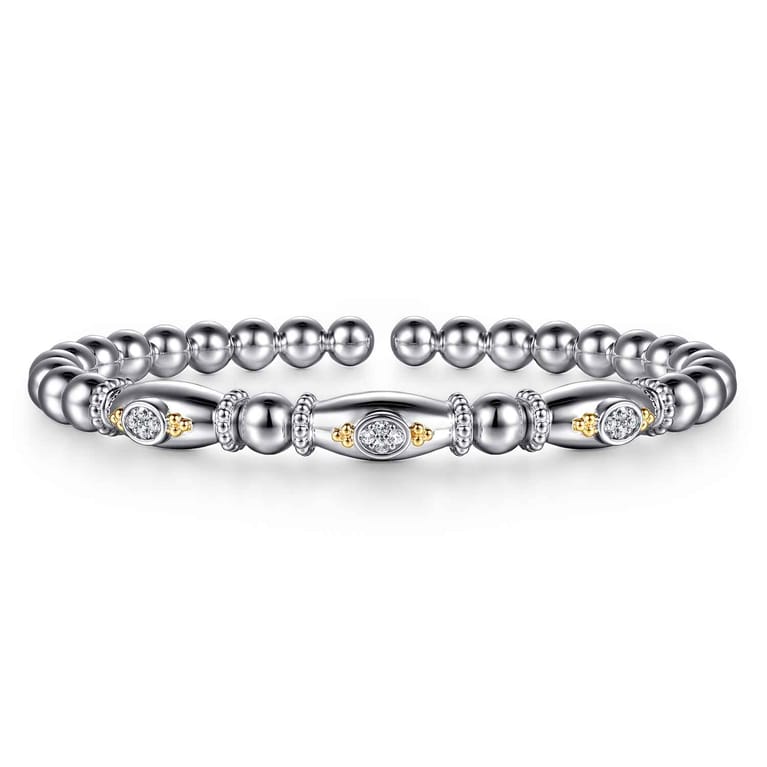 14K Yellow Gold and 925 Sterling Silver Bujukan White Sapphire Bangle Bracelet - Shot 1